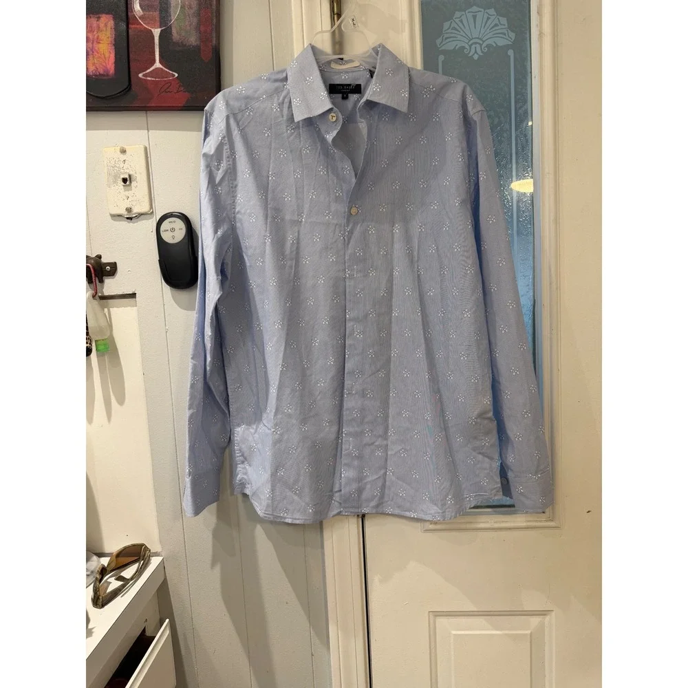 Ted Baker London Mens Balloon Dog Print Striped Button Down Shirt Blue Size 3